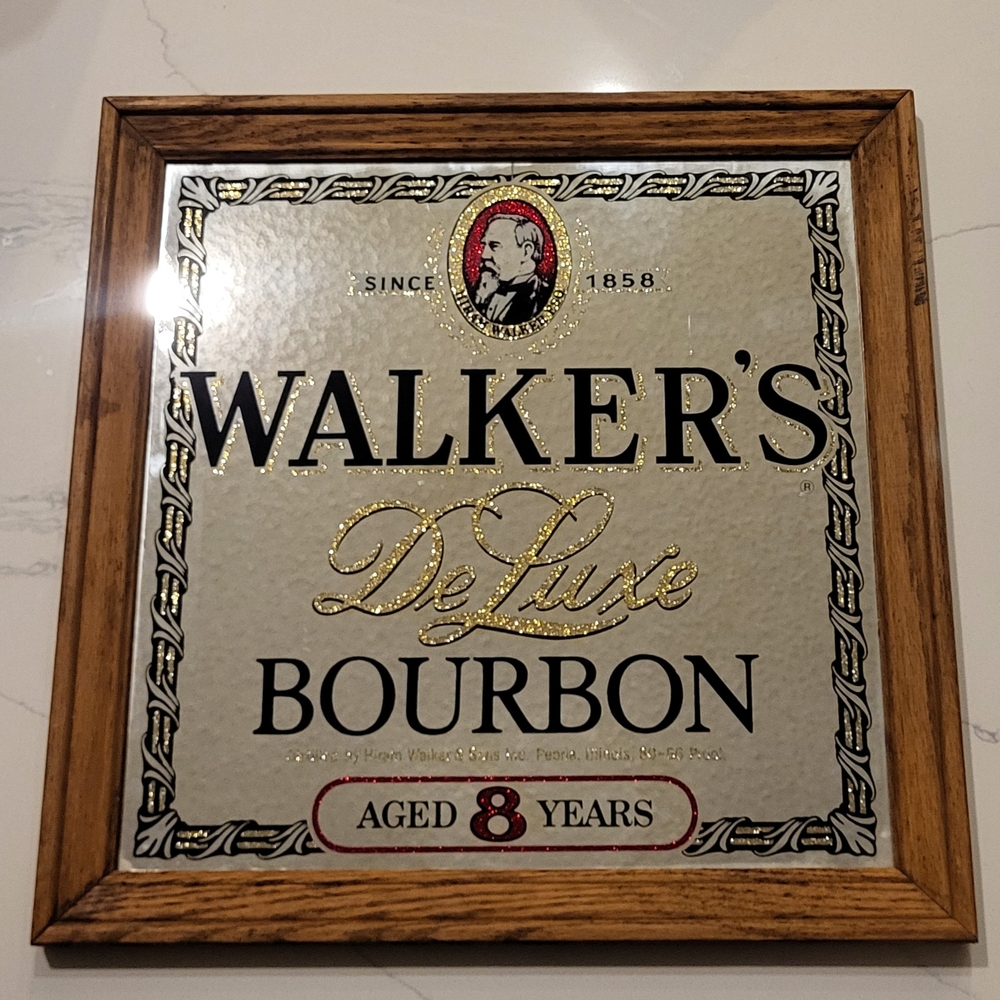 Hiram Walker's De Luxe BOURBON Mirror Sign